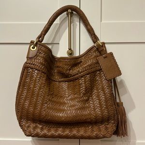 Ralph Lauren Brown Woven Leather bag with Tassels